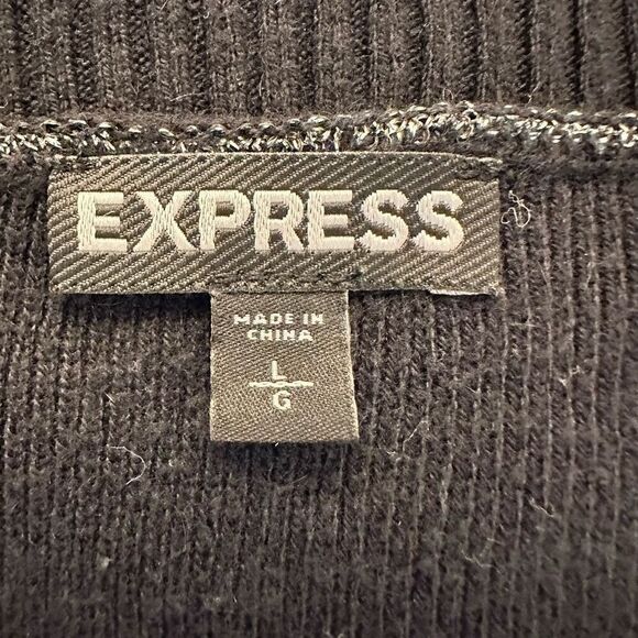 Express Crew Neck Rib-Knit Long Sleeve Pullover Sweater Black Large - Picture 3 of 3